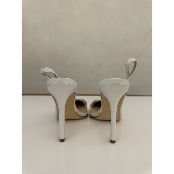 White Slingback Pointed Toe High Heels With Transparent Panel - Picture 4 of 13